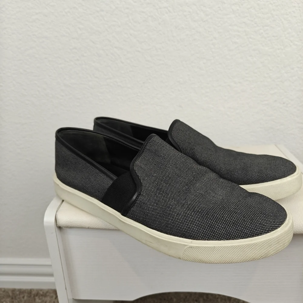 Vince Preston Black Textured Leather Trim Slip On Sneakers Women's Size 8